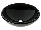 Art-of-Baan® Glas-Designwaschbecken I edles Waschbecken I hochwertiges Handwaschbecken Glas schwarz I DIN Hahnloch & DIN Abfluss I Waschbecken groß I Maße: 410 * 410 * 140 mm