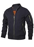 HOOD CREW Herren Bomberjacke Leichte Dünne Lässige Jacke Windbreaker Übergangsjacke mit Reißverschlusstaschen Marineblau XL