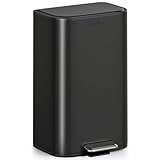 mVm Mülleimer Küche,40 Liter Abfalleimer mit Pedal,Treteimer mit Inneneimer aus Kunststoff,Tretmülleimer mit Deckel,Softclose, Offenhaltefunktion,Fußpedal,Edelstahl,für Bad oder Büro