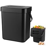 Zyluniy Komposteimer Küche 3L, Biomülleimer Küche Klein, Hängend Biomülleimer, Kleiner Mülleimer für Arbeitsplatte, Behälter mit Deckel, Komposter für Küche, Zuhause, Badezimmer, Schlafzimmer, Schwarz