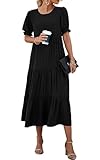 Zetieny Sommerkleid Damen Lang Maxikleid Sommer Strandkleid Kurzarm A-Linie Kleid Freizeitkleid Elegant Maxi Dress