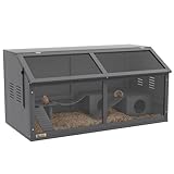 PawHut Hamsterkäfig aus Holz, 100cm Nagerhaus, Kleintierstall, Spielhaus mit Hängebrücke, Leitern, zu öffnendes Dach, Hütte, Dunkelgrau