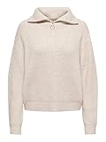 ONLY Damen Strickpullover ONLBAKER XS S M L XL Grau Stehkrragen Reißverschluss, Größe:M, Farbe:Cloud Dancer Melange 15247008