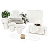 MamboCat Ivory 18tlg Kaffeeservice I elfenbeinweißes Porzellan-Geschirr für 6 Personen I Je 6X Tassen 120ml, Untertassen & Teller für Frühstück & Kaffee