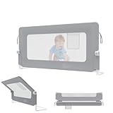 TATIVALO Bettgitter Bettschutzgitter 150 cm Rausfallschutz Bett, Bettschutzgitter Klappbar, Babybettgitter Kinderbettgitter für Kinder & Elternbetten, Grau (1 Stück)