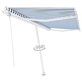 RONGQI Standmarkise Automatisch, Balkon Markise, Sonnenschutz, Balkon überdachung, Sonnenmarkise, Terrassen-markisen, 450x300 cm Blau/Weiß