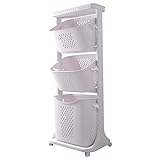 Wäschekorb 3 Fächer Wäschekorbwagen mehrstöckig Kunststoff Wäschekorb mit Rollen Laundry Basket Kunststoffkorb für Wäsche Wäschebox Wäschesammler Aufbewahrung Plastik weiß