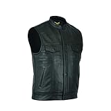 Leatherick Herren Anarchy Club-Stil Premium Rindsleder Motorrad Leder Weste Schwarz - M50