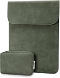 MaEiol 13,3-14 Zoll Laptop Sleeve Laptophülle, Laptoptasche Hülle mit Zubehör Tasche, PU Leder Vertikale Laptop Hülle Computer Tasche für MacBook/HP/Dell/Lenovo/Acer/Huawei/Samsaung/Surface, Grün