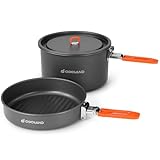 Odoland Camping Geschirr Set mit Camping Topf 2.4 L, Camping Bratpfanne 1.2 L, Camping Kochset für Camping Outdoor Kochen Wandern Reisen