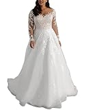 JAEDEN Brautkleider Grosse Grössen Hochzeitskleider A-Linie Prinzessin Standesamtliche Brautkleider mit Ärmel Weiß 46