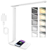 Jumoking Schreibtischlampe LED Dimmbar Augenschutz,Desk Lamp mit 5 Farben und 5 Helligkeitsstufen,Tischlampemit USB Ladeanschluss Touch Steuerung für Kinder, Schlafzimmer, Lektüre, Büros (White Pro)