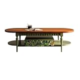yixinzi-2024 Beistelltische Ovaler Couchtisch aus Holz mit floraler Akzentschublade und rustikalem Regal