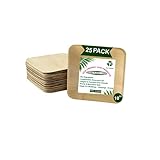 Areca Einwegteller, quadratisch, 25 cm, 100 % natürlich und erneuerbar, robust und langlebig, Alternative zu Kunststoff und Papier, 25 Stück