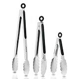 Anaeat Premium Küchenzange 3er Set - Robuste Lebensmittelzange aus Edelstahl mit langem Griff und rutschfestem Silikongriff zum Kochen, Backen, Grillen – hitzebeständig bis 460 °F
