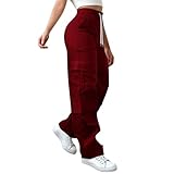Chanpning Cargohose Damen High Waist Jogginghose Teenager Mädchen Cargo Hose Cargohosen Y2k Hosen Straight Sweathose Elastische Bund Capri Hosen Schlaghose Sport Jogginghose Streatwear mit Taschen