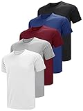 Teesmen T Shirt Herren Sport Männer Kurzarm Basic Atmungsaktive 5er Pack 5 Rundhals Einfarbige Polyester Unifarben Gym Tennis Fitness Mesh Activewear (Multipack 1, XL)
