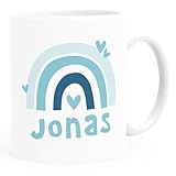 SpecialMe® Kindertasse Kunststoff Regenbogen mit Herzen Skandi Stil personalisierte Namenstasse für Mädchen Jungen Weiss Kunstoff-Tasse
