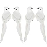 DUTIFUL Künstliche Taube Vogel Deko Figuren Künstliche Vögel Deko mit Clip Weiß Vogelfigur mit Halterungsklammer Mini Vogel Dekofigur für Garten Frühling Deko Party Hochzeit Dekoration, 4 Stück