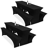 Zwei 3er-Set Biertischhussen 220 x 50 x 70 cm hussen bierzeltgarnitur, schwarz Stretch-Bezüge für Biertisch-und Bankgarnituren, Bierbankhussen, Spandex-Bierzeltgarnitur für Bankett, Gartenmöbel-Bezüge