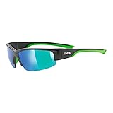 uvex sportstyle 215 - Sportbrille für Damen und Herren - starker Schutz vor Sonnenstrahlung - druckfreier Sitz & perfekter Halt - black matt green/green - one size