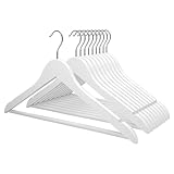 10 x Kleiderbügel Holz weiß VonBueren | 44,5 x 22 cm je Bügel/Holzbügel | Holzkleiderbügel Weiss | 360 Grad drehbar