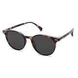 SOJOS Polarisiert Runde Sonnenbrille Damen Herren Retro Vintage UV400 Schutz Runde Kleine für Schmales Gesicht MAY SJ2113 mit Braune Schildkröte Rahmen / Graue Linse