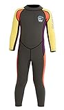 DIVE & SAIL Jungen-Tauchanzug, 2,5 mm, warm, langärmelig, durchgehender Neoprenanzug, Reißverschluss hinten, einteiliger Badeanzug, Grau, Größe S
