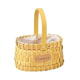 Feizikaw Pflanzkübel Handgewebte Blumentöpfe Holz für den Innen- Außenbereich,dekorativer Aufbewahrungstopf im natürlichen Stil (Yellow,26cm)