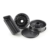 Dr. Oetker 4er Backformen-Set BACK-HARMONIE, Springform (Flach- und Rohrbodeneinsatz), Kastenform und Gugelhupfform, keramisch verstärkter Antihaftbeschichtung,(Farbe: Grau) Menge: 1 x 4er-Set