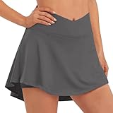 Plissierter Tennisrock mit Taschen, Skorts für Damen, athletischer Herbstrock mit Shorts, Taille für drinnen und draußen, Party-Outfits, Geschenke, grau, M