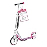 HUDORA BigWheel 205 Scooter - Stabiler Aluminium-Roller - Höhenjustierbarer & zusammenklappbarer Cityroller mit Ständer - Sportlicher Kinder- & Erwachsenenroller für bis zu 100kg - weiß/pink