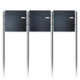 Metzler Standbriefkasten für 3 Parteien in Anthrazit RAL 7016 – Briefkasten freistehend 3er für Mehrfamilienhaus mit Zeitungsfach, Edelstahl Standfüße und austauschbarem Namensschild