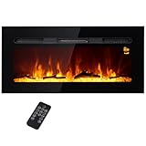 HOMCOM Elektrokamin mit LED Flammeneffekt,1800 W Wandkamin in 3 Farben mit 5 Helligkeitsstufen, Elektrischer Kamin mit Fernbedienung, Touchscreen, Wandmontage, Schwarz