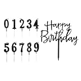 Rieoany Geburtstagskerzen-Set Schwarz Tortenkerzen mit Zahlen 0-9 mit Happy Birthday Dekoration
