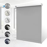Verdunklungsrollo ohne Bohren Rollos für Fenster B45 x H170 cm (Stoffbreite 40cm) Hellgrau Thermo Rollo Klemmfix Verdunkelungsrollo Seitenzugrollo Sicht-und Sonnenschutz Wandmontage
