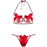 EASYLONGJEE Sexy exotisches Dessous-Set für Damen, Fliege, niedlicher Teddy, 2-teilig, Rot, Einheitsgröße 2–10, Zk309#rot, Einheitsgröße 2–10