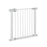 Safety 1st SecureTech Metal Gate, Treppenschutzgitter ohne Bohren, 73–80 cm (bis 136 cm erweiterbar), Leicht Schließbares Türschutzgitter, mit Einer Hand Öffnen, Kein Bohren, Zweifachsicherung, Weiß