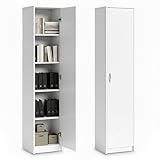 Home Collective Bücherregal Kleiderschrank Regal weiß 40cm breit 180cm hoch Schrank Organizer Mehrzweckschrank mit 4 verstellbaren Einlegeböden Aktenschrank Regal Wand schmal Holz für Schlafzimmer