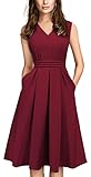 HOMEYEE Damen Vintage 50er Ärmellos Cocktail Retro mit Pocket Flared Kleid A196 (L, Dunkelrot)