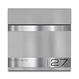 Metzler Premium Briefkasten mit Zeitungsfach Graualuminium - Postkasten personalisiert mit Namensschild -Wandbriefkasten aus V2A Edelstahl mit Pulverbeschichtung RAL 9007 - Modell Stencil