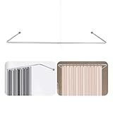 Duschvorhangstange U Form Duschstange Ecke, Duschspinne für Badewanne Verstellbare Stahl Duschvorhangstange für Wandmontage - 75x150-190cm, Silber