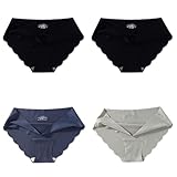 SUYGGCK Damen Unterwäsche 4 Pcs/Los Nahtloses Höschen Für Frauen Einfach Höschen Weibliche Unterwäsche Weiches Dünne Leichte Panti Cullotte Femme Underpants-2 Black Grey Green,M