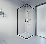 Duschkabine 90 x 90 x 195 cm – Gleittüren, 6 mm ESG Sicherheitsglas Klarglas, Easy Clean Beschichtung, Schwarz Aluminiumprofil, Türen aushängbar, Magnetverschluss, einfache Montage