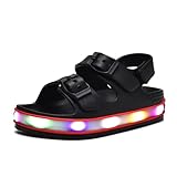 GULAKY Kinder Sandalen Mädchen Light up Badelatschen Wasserschuhe Hausschuhe Junge Kindergarten LED-Streifen Schlappen Verstellbare Schnalle Rutschfeste Klettverschluss Sandaletten Sommer,Black,5