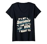 Damen Lustig, es ist mein Geburtstag und ich renne, wenn ich distanzieren will T-Shirt mit V-Ausschnitt
