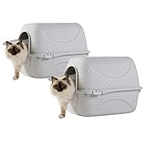 PETGARD 2er Sparpack Katzenklo Katzentoilette mit Rattan Optik, Filter, Streuschaufel Weiss + gratis Spielzeug