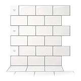 Art3d 10 Blatt Metro Fliesen Selbstklebend fliesenaufkleber klebefliesen küche 3d Wandpaneele Selbstklebend Warmes Weiß mit Grauem Fugenmörtel 30 x 30 cm