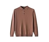 REHJJDFD Herren-Poloshirt aus Wolle, Strickkragen, atmungsaktiv, dünn, locker, einfarbig, warm, schmale Passform, Strickpullover, rotbraun, XL