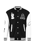 Fiacafyo Vintage-College-Jacke für Herren, Patchwork, Baseballjacken, Buchstabendruck, Farbblock, Knopfleiste, langärmelig, Bomber-Mäntel (C-Schwarz, M), C-schwarz, M